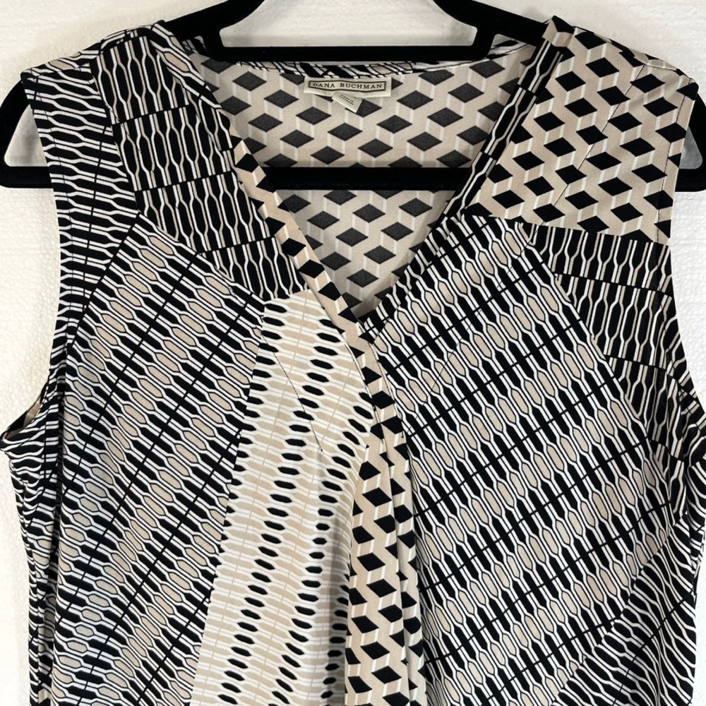 Dana Buchman Womens L Black Gray Geometric Print Sleeveless V-Neck Blouse Top - Picture 4 of 7